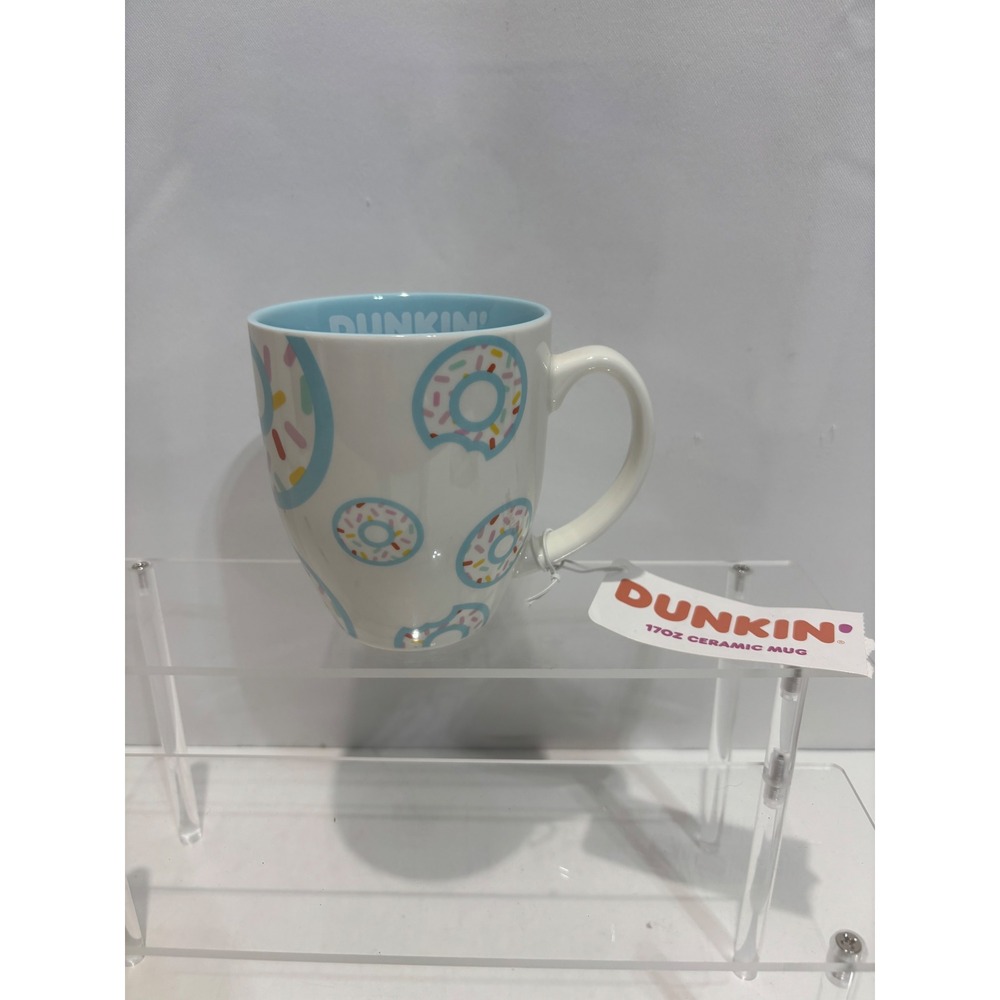 Dunkin Donuts Ceramic Mug Unisex 17oz White Blue Donut Print 912921